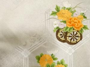 アンティーク　亀甲に花車模様刺繍名古屋帯